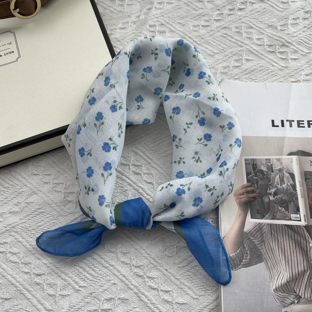 Floral Print Pattern Hair Scarf Double Sides Head Handkerchief Silk Scarf Spring Summer Fall