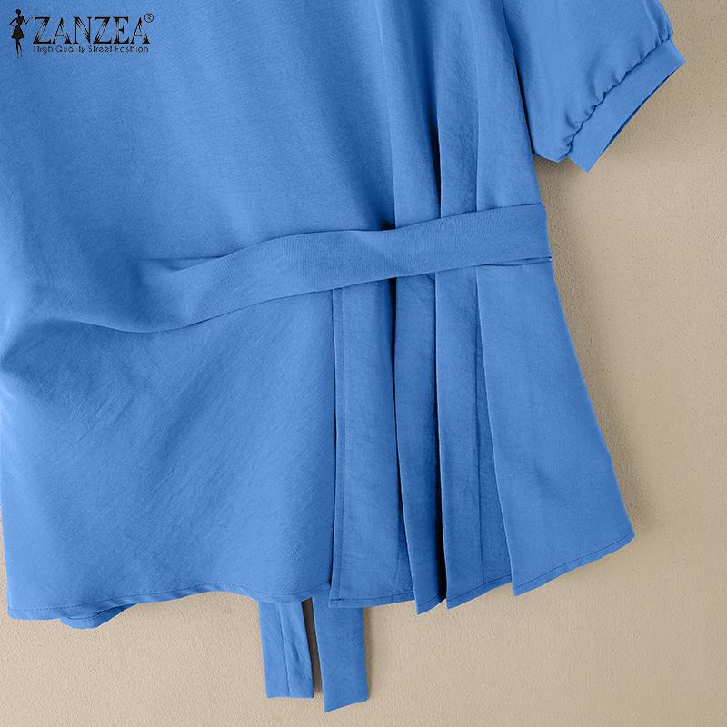ZANZEA Women Summer Casual Round Neck Solid Color Short Sleeve Blouse