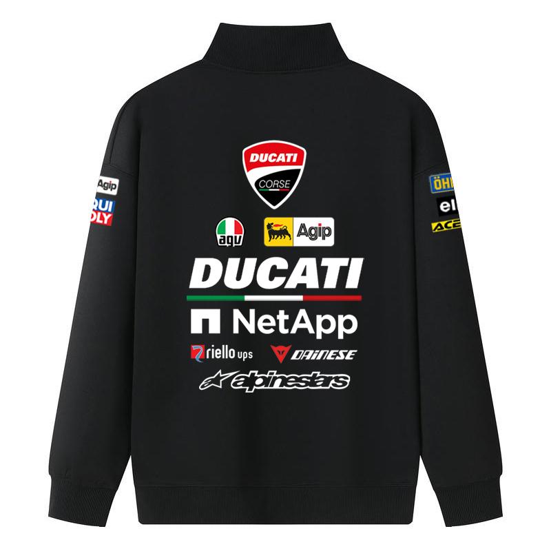 Ducati Corse MotoGP Racing Half-Zip Sweatshirt, Men Women Black Oversized Streetwear Pullover with Full Sponsor Print