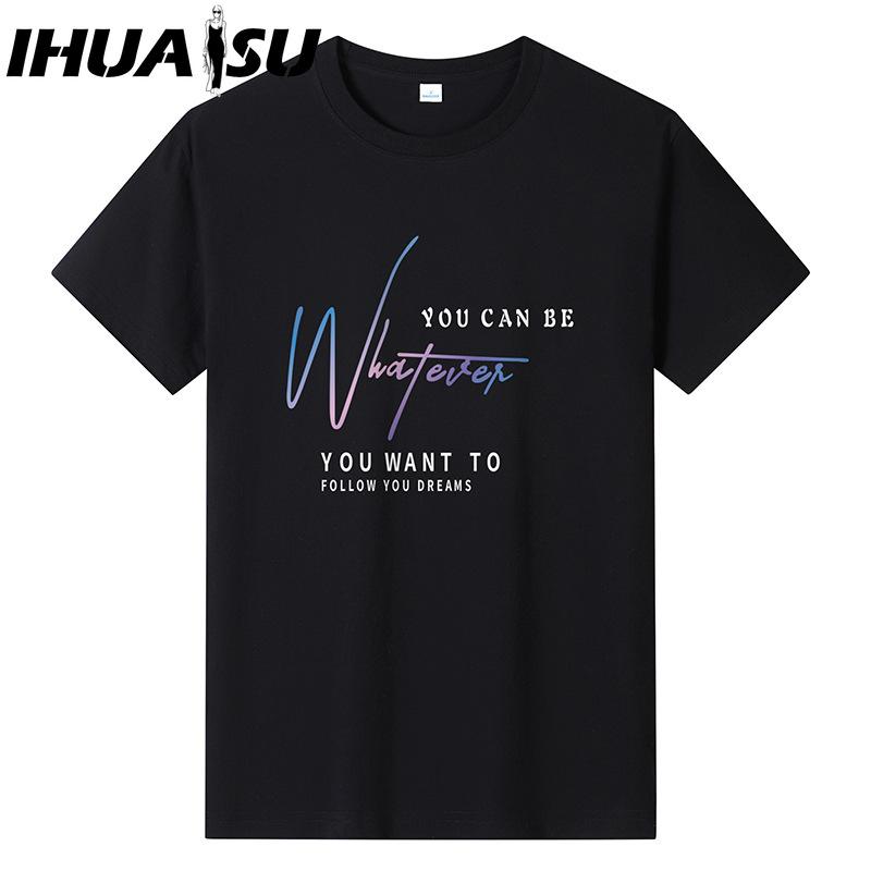 IHUASU Kortermet t-skjorte i bomull for menn mote løs halvermet skjorte med trykt medfølende skjorte