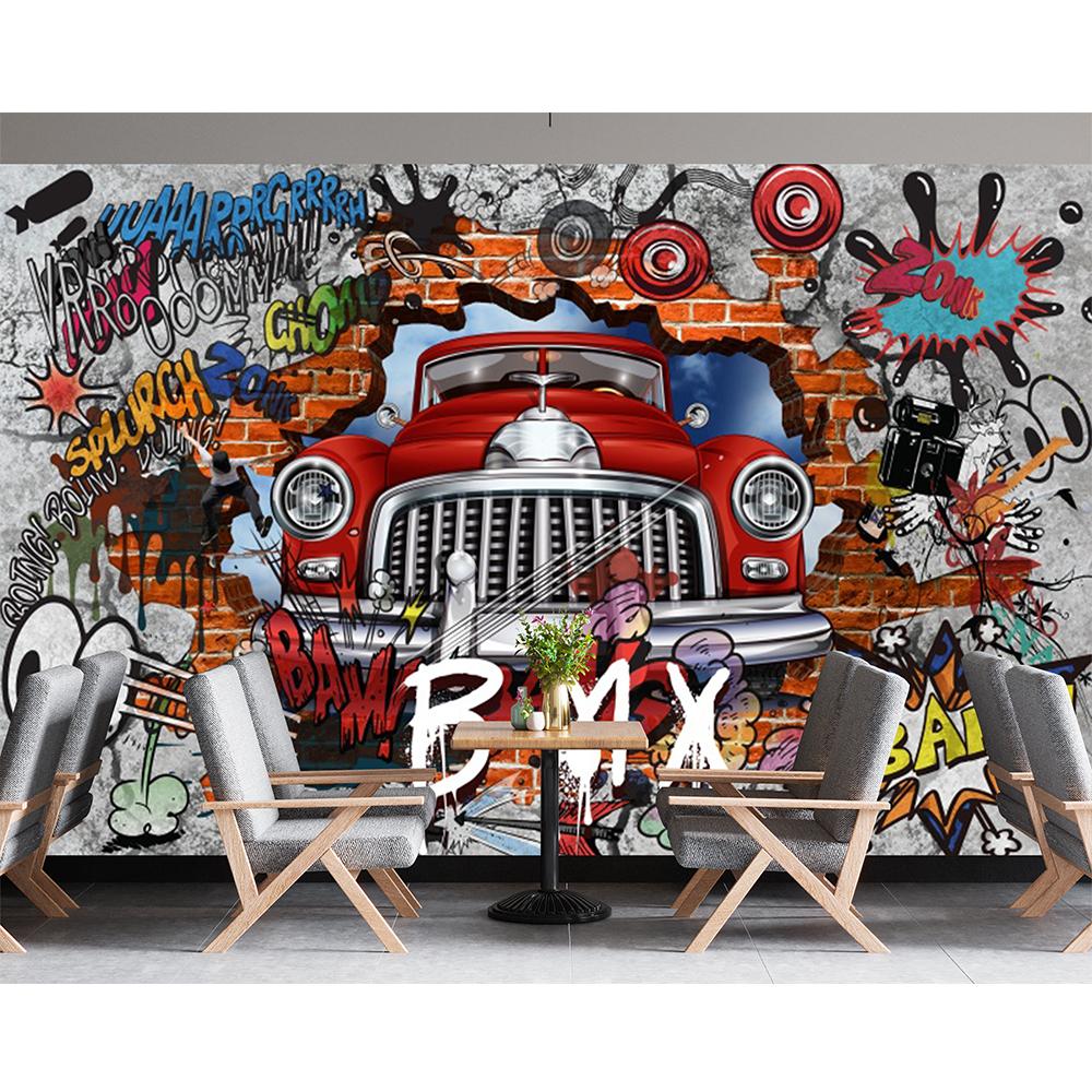 Graffiti Mural Retro Nostalgic 3d Brick Wall Mural Car Graffiti Poster Large Mural Creative Cafe Restaurant Wallpaper