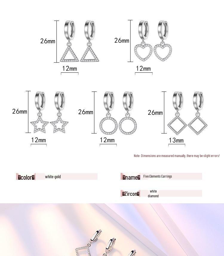 Silver-Plated Triangle Star Earrings with Micro-Paved Zirconia - Cute Women’s Ear Cuffs and Clips Jewelry