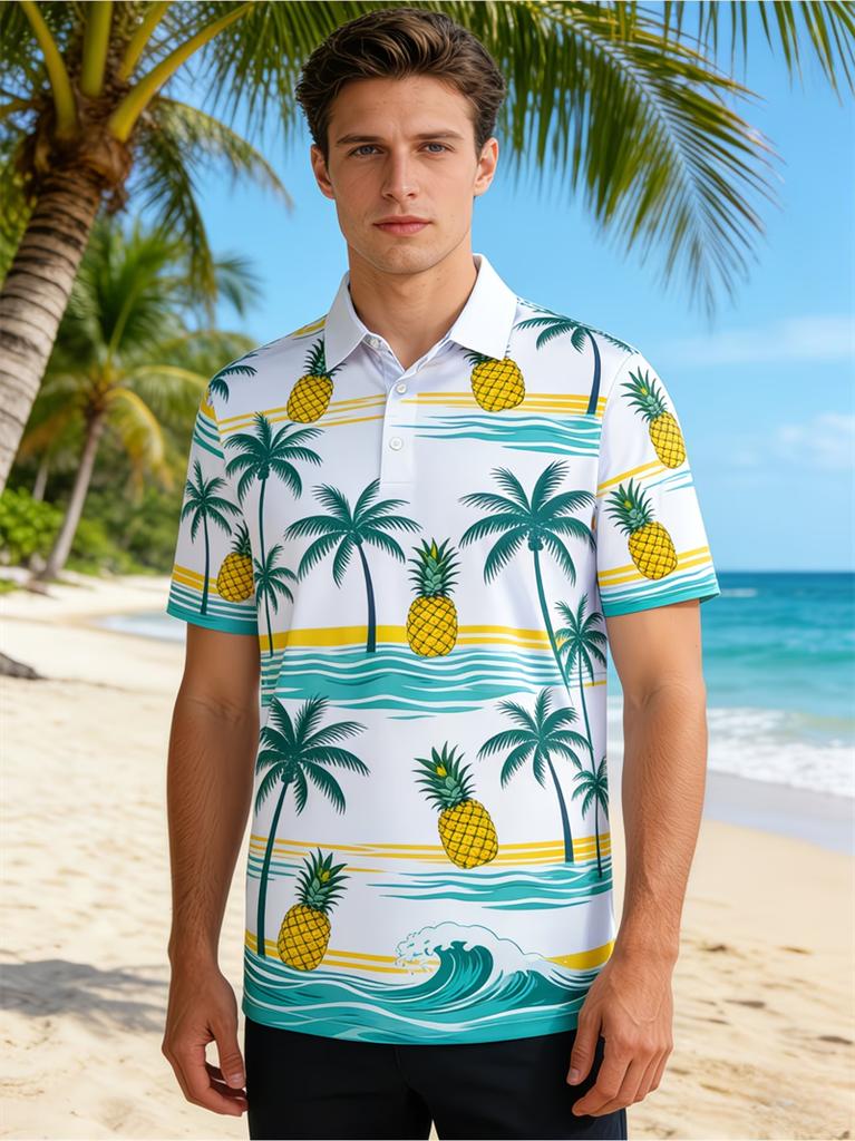 Men Hawaiian Pineapple 3D Print Polos Man Casual Short Sleeve Breathable Streetwear Fashion Summer Beach Top Outfit