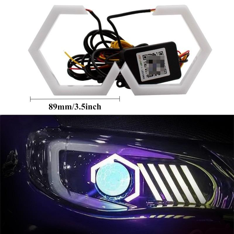2Pcs 12V/24V 69MM 79MM 85MM 89MM Hexagon LED Angel Eyes Headlight Halo Rings RGB Bluetooth APP Control Daytime Running Light