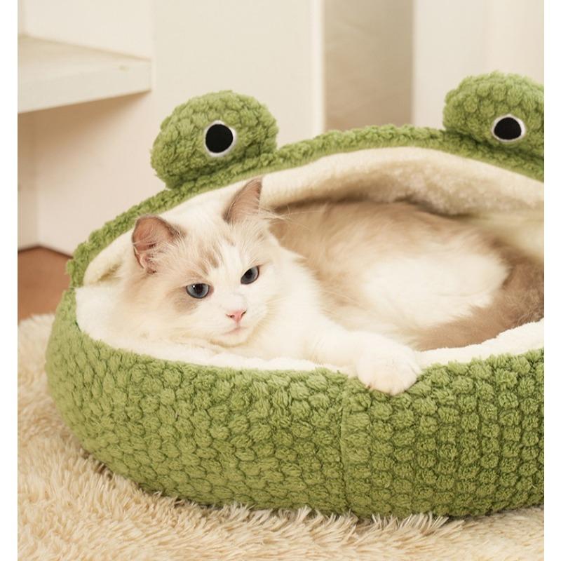 Cute Frog Series Pet Bed - Winter Cat House & Dog Bed Cartoon Animal Shaped Warm Shelter for Cats Dogs