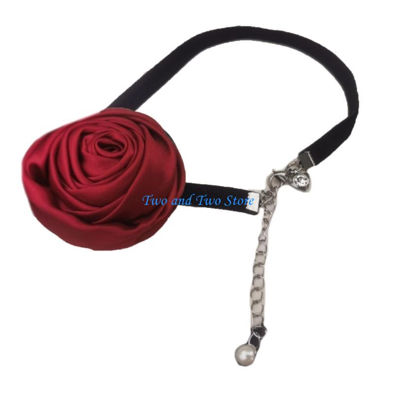 HX6F Trendy Rose Choker Necklace Exquisite Clavicle Chain Fashion Flower Choker