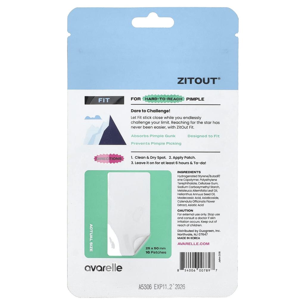 Zitout® Fit, Translucent Hydrocolloid Patches, 16 Sheets