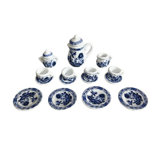 1:12 Miniature Ceramic Tea Set Gold Edge Collection Realistic Mini Teapot Cups And Saucers Micro Scene Decor for DIY Projects Collectors Kids