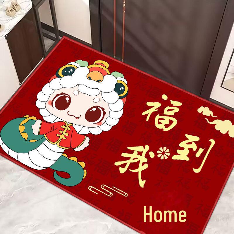 Year of the Snake Red Non-Slip Entrance Mat: Festive, Dirt-Resistant, Wear-Resistant Carpet for Home Porch.