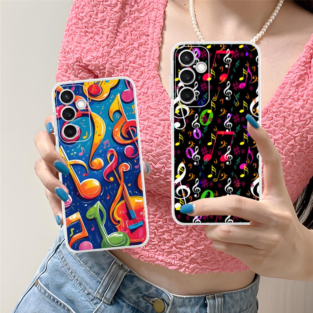 Musical Note Staff Mobile Phone Case for Samsung Galaxy S25 S24 S23 S22 S21Plus FE Ultra Clear Colorful Cover Smartphone Cover