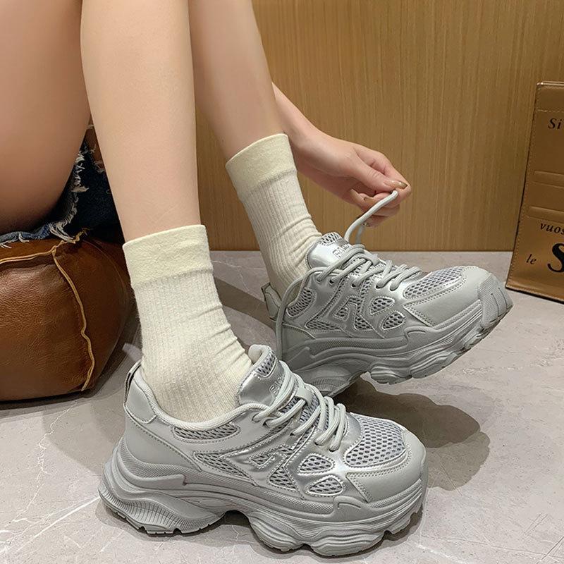 Daddy Shoes Women's Spring and Summer New Thick Bottom Mesh Elevator Breathable Casual Sneaker Tide
