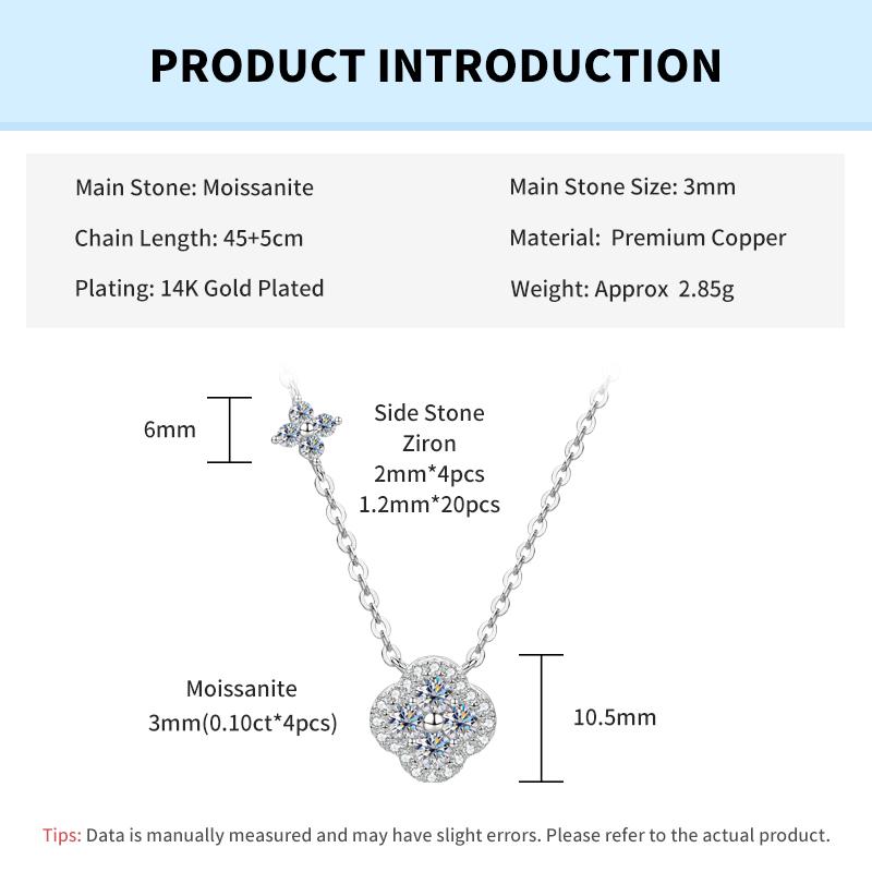

Rrjzz GRA Certified D-Color VVS1 Moissanite Pendant Necklace Lab Created Imitation Diamond for Women Charm Necklace Jewelry Gift 45-50cm