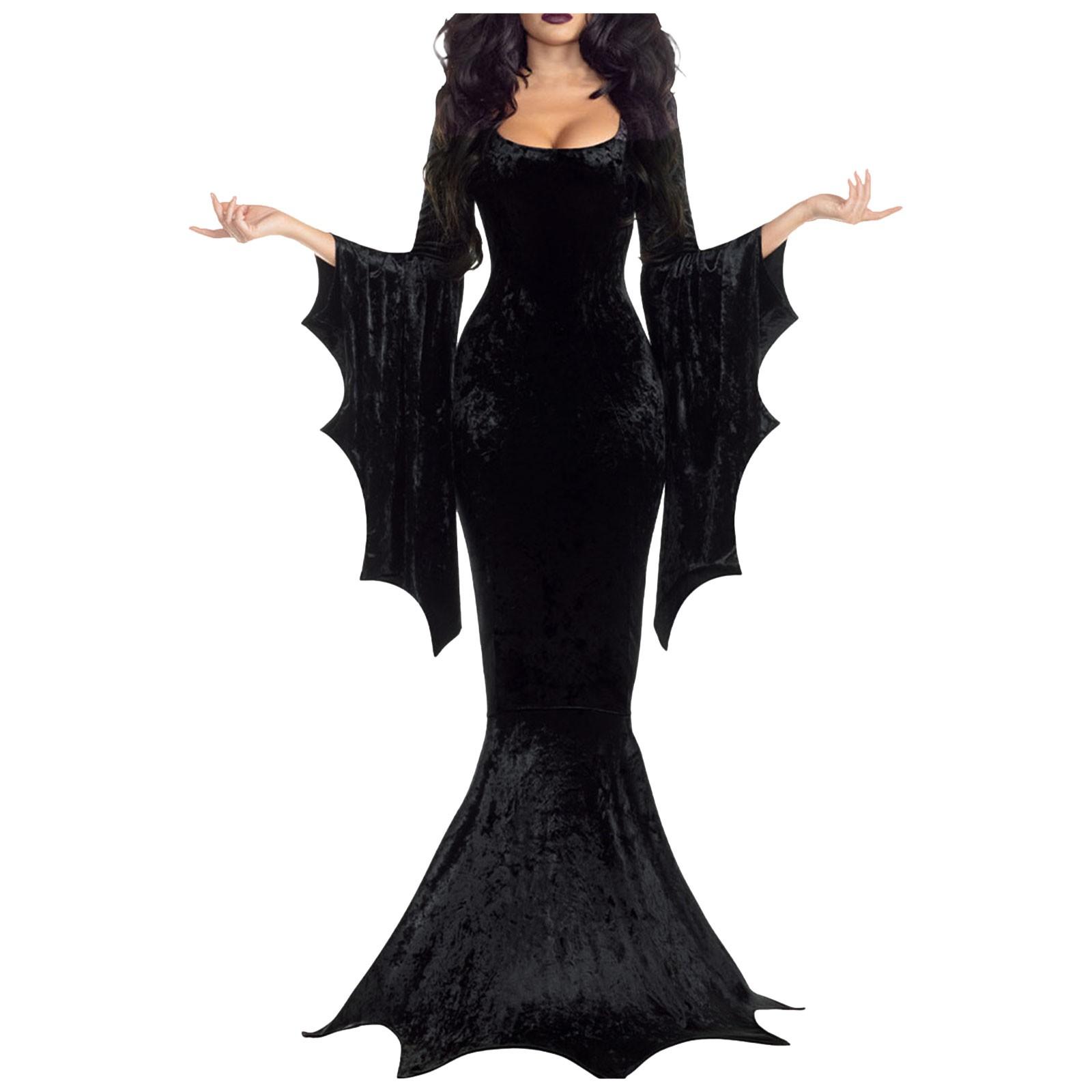 Dames Heksenkostuum Retro Zwart Gotisch Morticia Zeemeermin Jurk Dames Halloween Carnaval Vampier Bruid Rollenspel Rol XL black