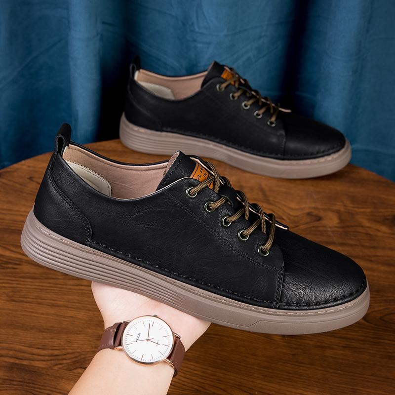 Wysokiej jakości męskie nowe dwuwarstwowe buty z krowiej skóry 2024 Modne męskie buty outdoorowe oddychające, sznurowane, z niską cholewką