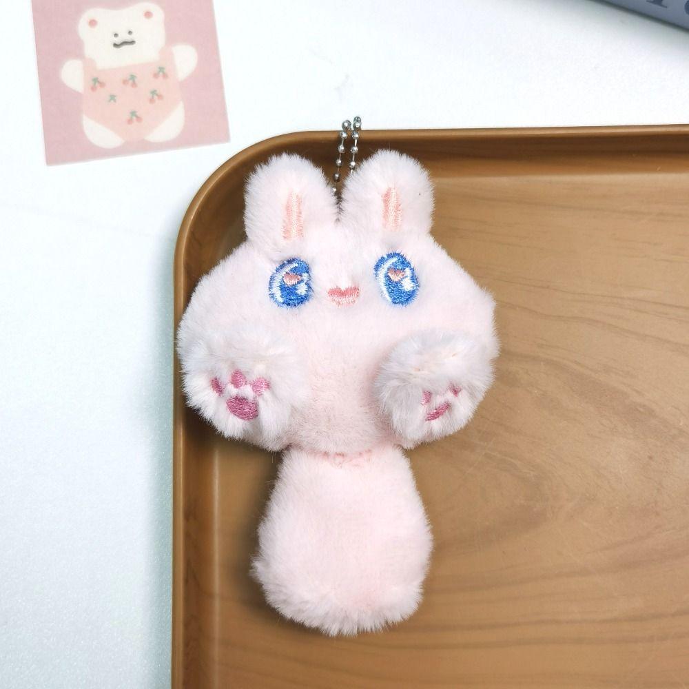 Cartoon Rabbit Doll Keyring Plush Stuffed Bear Pendant with Tail Cute Cat Plush Keychain  Kids