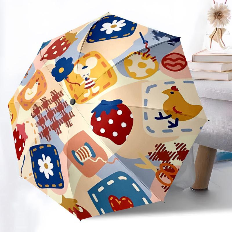

1pc Patchwork Automatic Folding Umbrella - Portable Collapsible, 8-Rib Durable Frame, Perfect for Outdoor Use, yy251218123