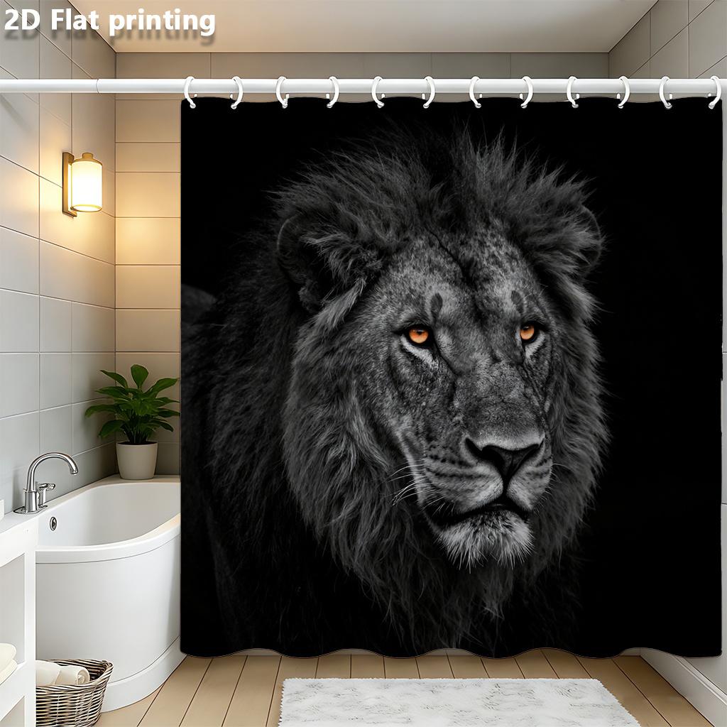 

Black Lion Portrait Shower Curtain 1Pc Polyester 2D Flat Print 70.8X70.8 High-Contrast Monochrome With Vivid Orange Eyes W60H190(CM)-1 Pcs