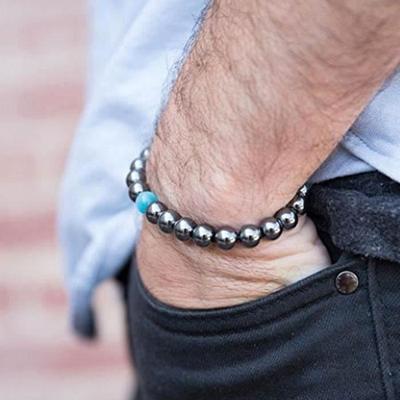 Hematite Slimming Bracelet - LIK431 - Promotes Vital Energy - Weight Loss - Blue Opal Bead