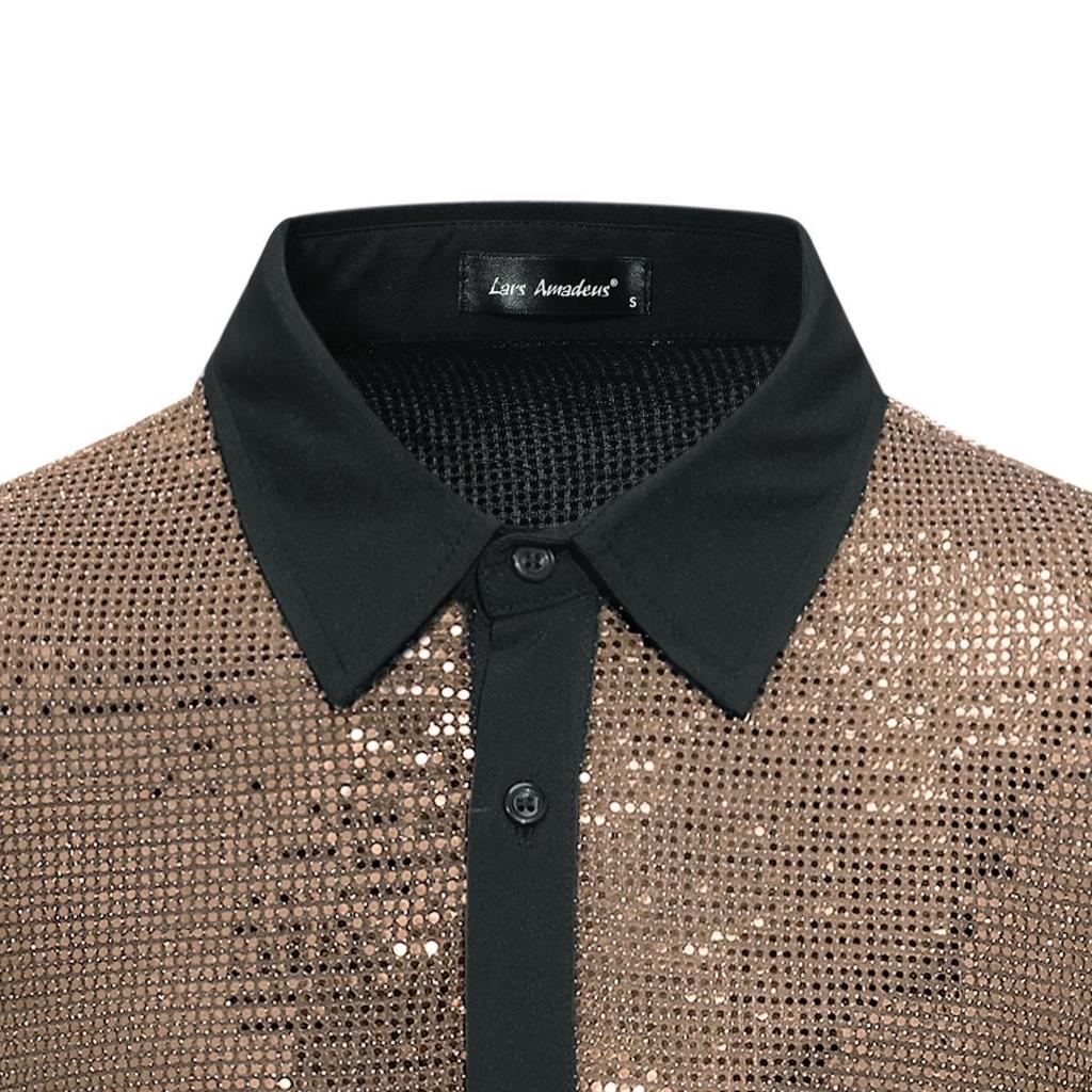 Men's Summer Shiny Patchwork Color Short Sleeve Shirt YC10