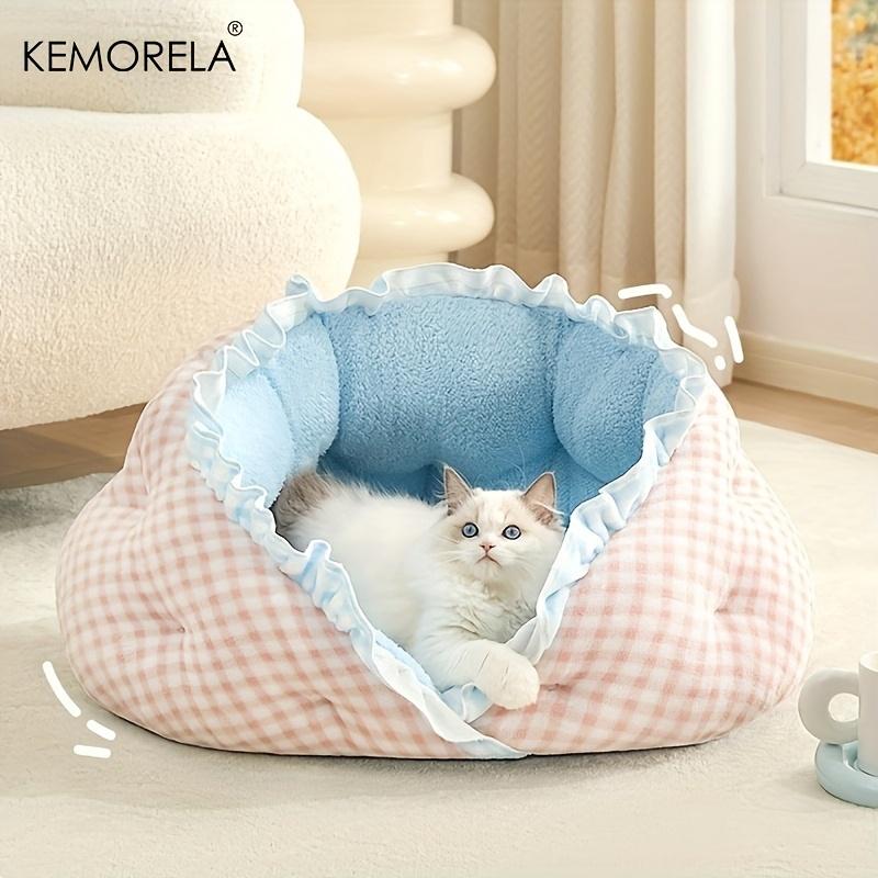  Cozy Semi-Closed Lace Pet Nest with Thickened Warmth, Winter Design Machine Washable, for Small Dogs & Cats,Cat Shelter