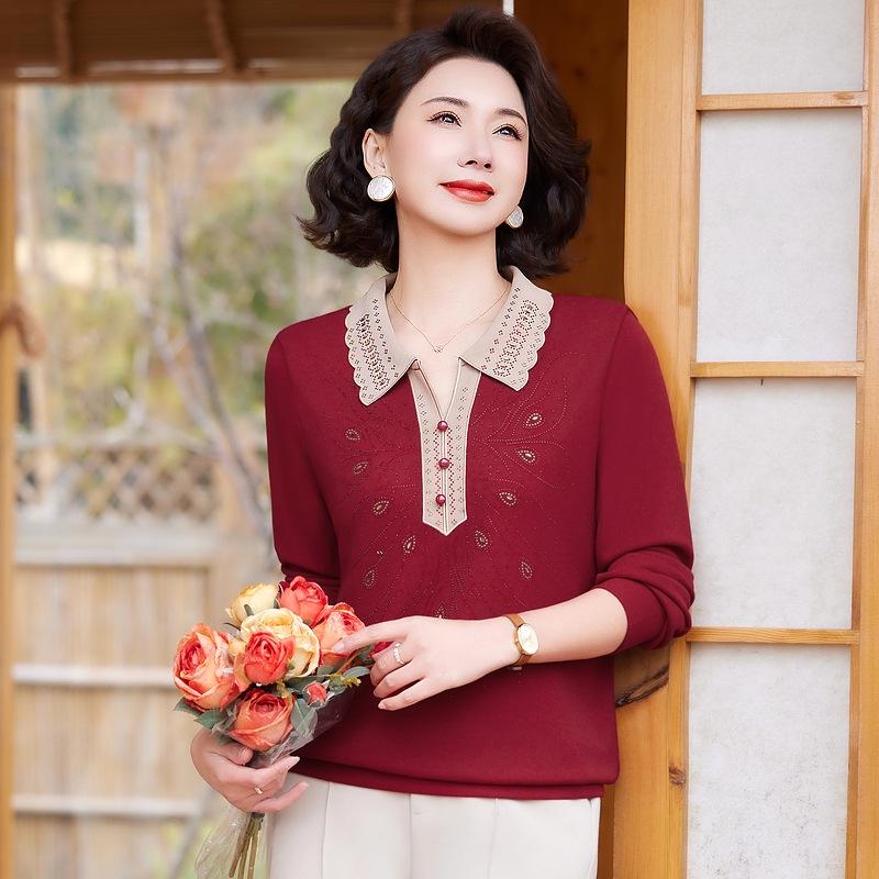 

Женский трикотажный пуловер с длинными рукавами и стразами - Весна и Осень 2025 4XL recommended for 130-140 jin