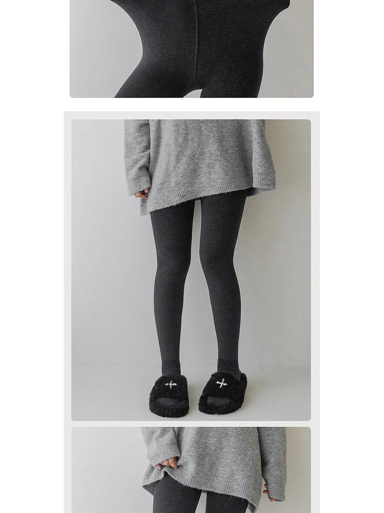 Matte Grey Cotton Leggings with Thin Fleece, 140-200g, Slimming Pantyhose for Spring & Autumn.