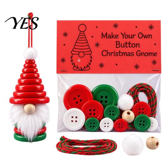 DIY Ornament Making Set Christmas Button Pendant Craft Kit for Kids Adults, Handmade Santa Hat/Bell/Gnome/Wreath Hanging Kindergarten Project