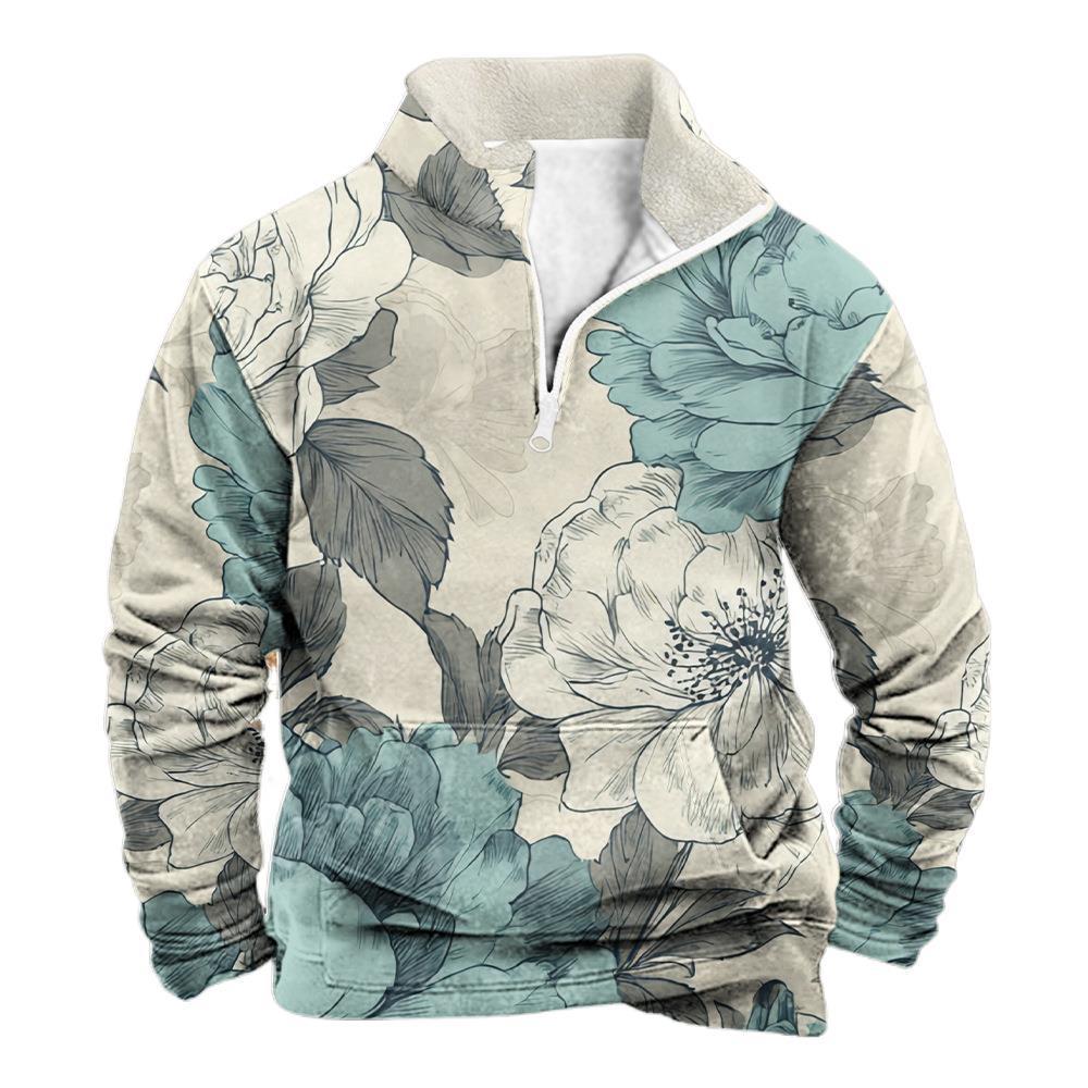 Men's British Autumn 2025 Stand Collar Arctic Fleece Half-Zip Hoodie with 3D Print