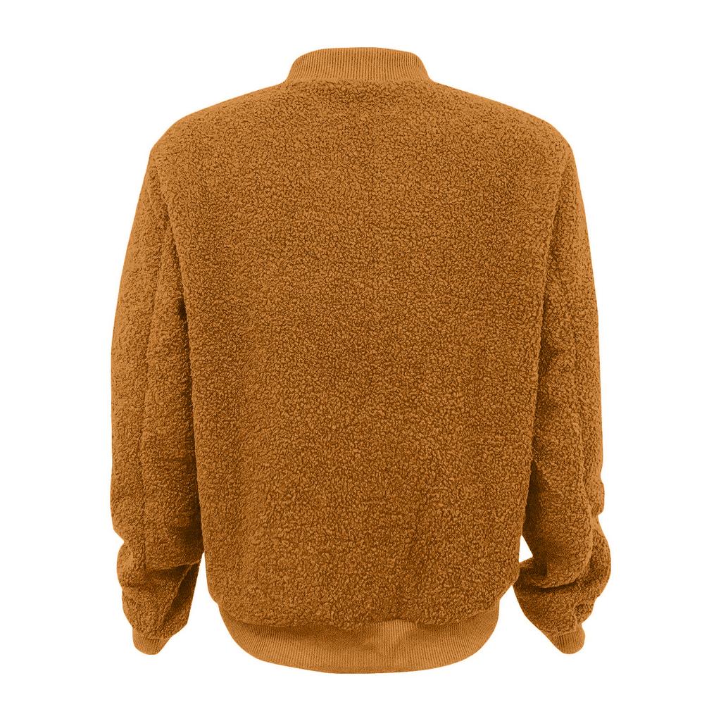 Damska Modna Ciepła Kurtka Ze Strzyżonego Futra z Zapinanym Na Zamek Jednokolorowa Odzież Wierzchnia