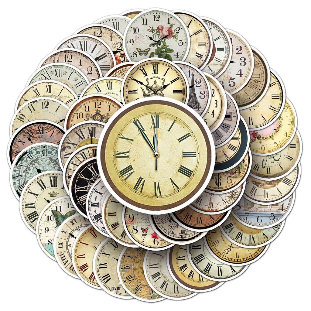 50PCS Vintage Clock Stickers: Retro & Waterproof for Creative DIY Journaling and Notebooks