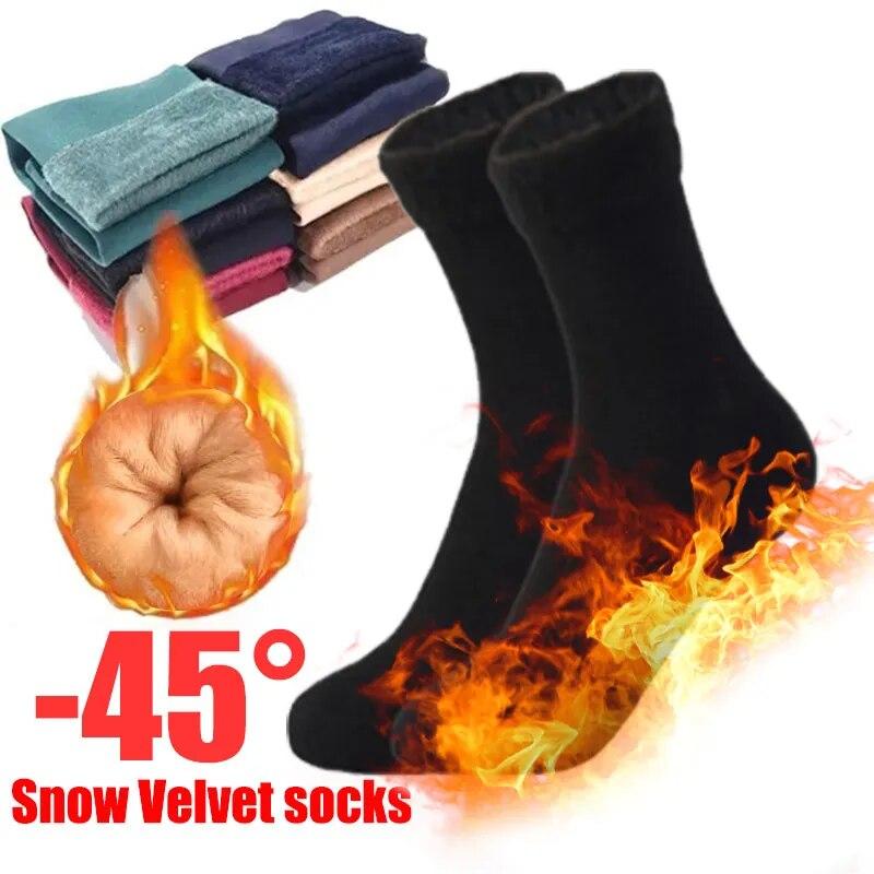 

4 Pair Winter Warm Solid Women Socks Thicken Thermal Socks Wool Cashmere Black Skin Seamless Snow Sock Velvet Unisex Socks