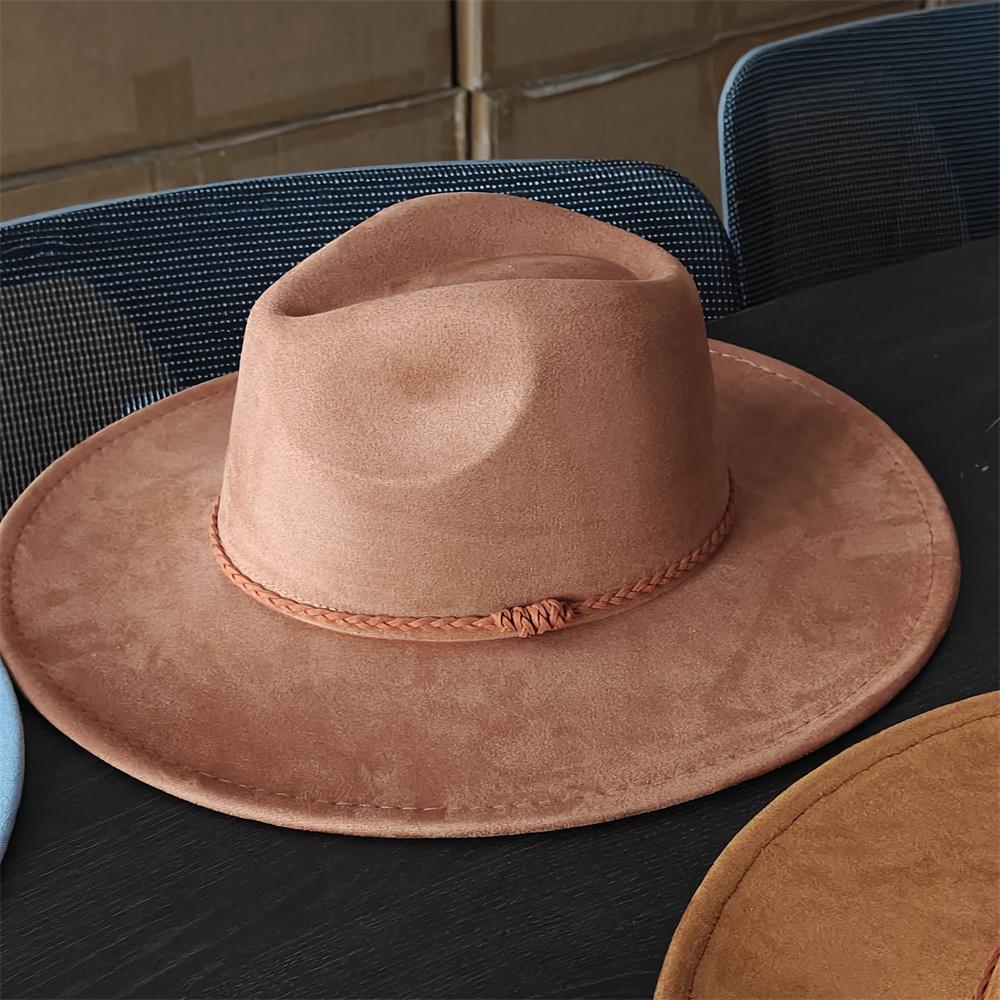 

New color suede plain fedora hat unisex church jazz hat Panama felt hat wedding hat colorful braided belt accessories 56-58cm