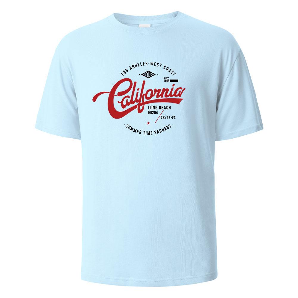 Los Angeles West Coast Printing T-Shirt For Men Wowen 100%Cotton Summer Breathable Short-Sleeved Basic Tops O-neck Oversize Tees