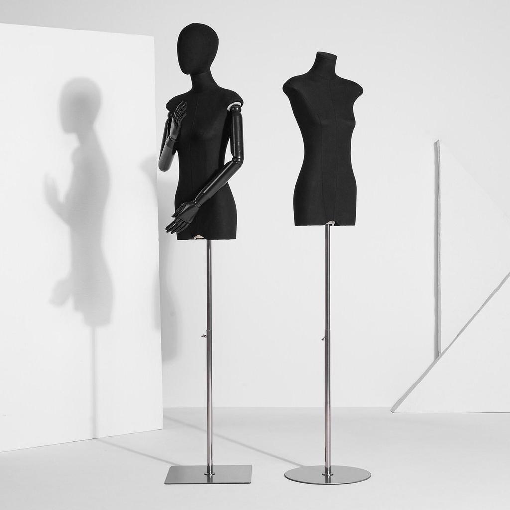 Korean Style Women's Clothing Flat Chest Mannequin Display Stand - Black Full Body