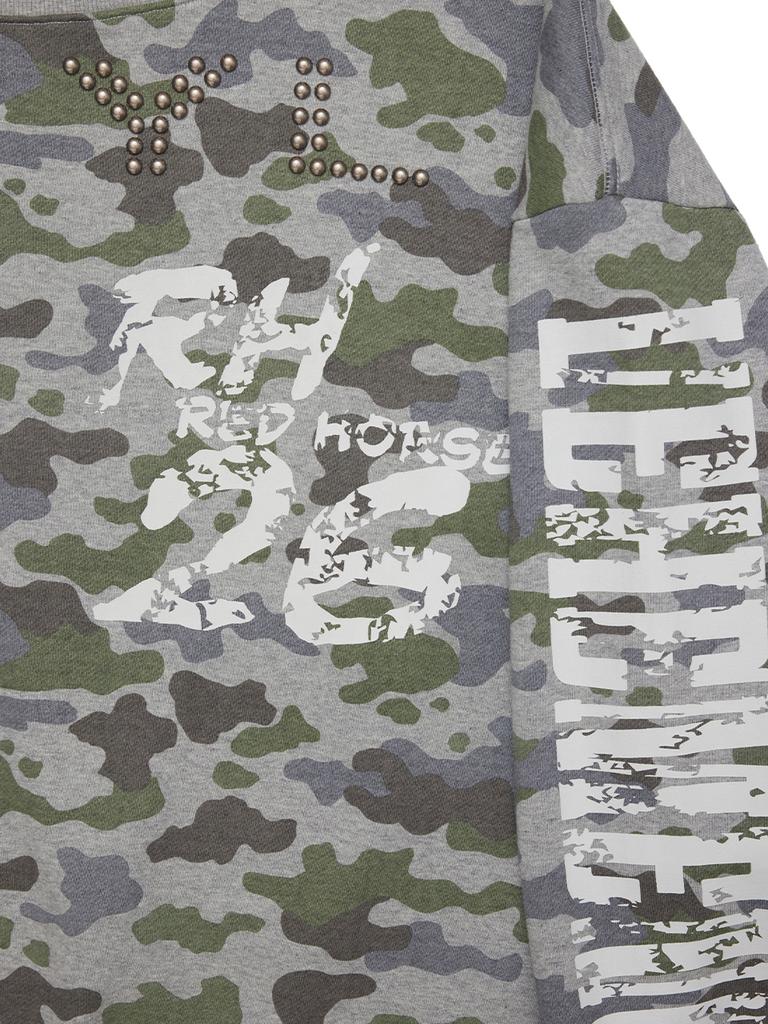 YEEL Yl Studded Off-Shoulder Sweatshirt Camo Gray