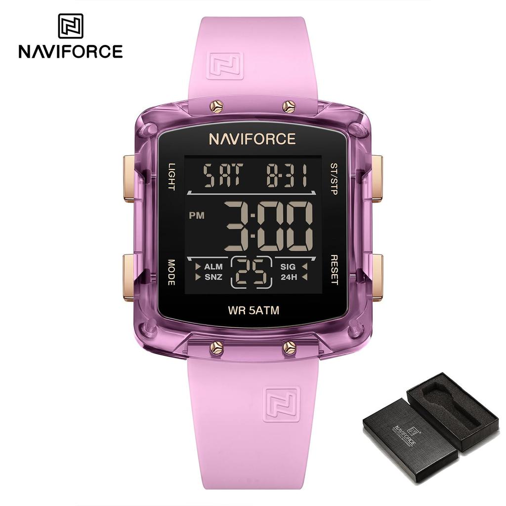 NAVIFORCE Original Unisex Digital Watch for Women Men LCD Display Luminous Pattern Chronograph Silicone Strap Waterproof Boys Girls Watch NF7121