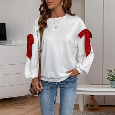 Women's Sweatshirt Loose Top Round Neck Long Sleeve Christmas Tie Bowknot