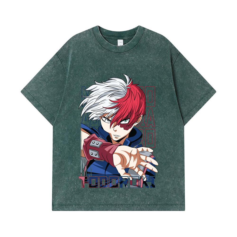 275 GSM Washed T-shirts 100% Cotton My Hero Academia V18 Todoroki Print Unisex Heavy Cotton T Shirt