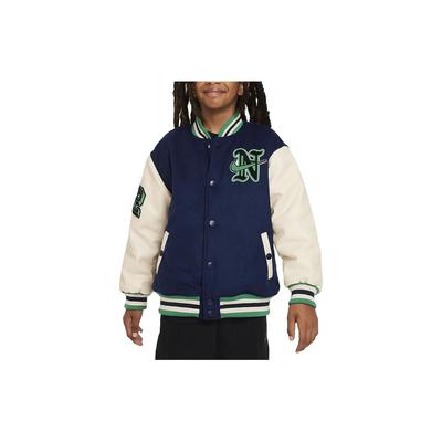 Kids Varsity Patchwork Letter Casual Jacket Kids Jacket Deep-Navy FV3140-410