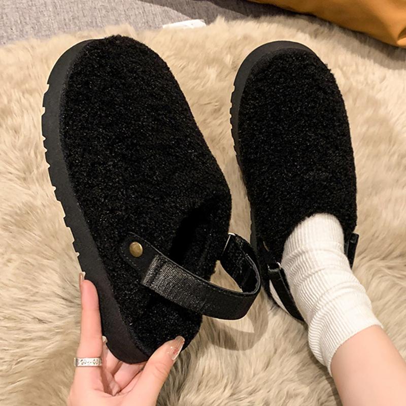 Fur Women Cotton Slippers Winter Fashion Flats Mules Shoes Casual Warm Slingback Shoes Woman 2025 Trend Brand Cozy Mujer Botas