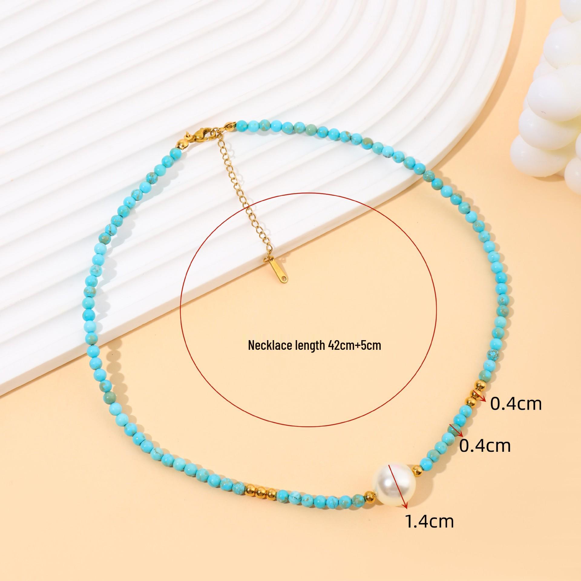 Turquoise & Glass Pearl Clavicle Necklace - Titanium Steel, Women s New Style