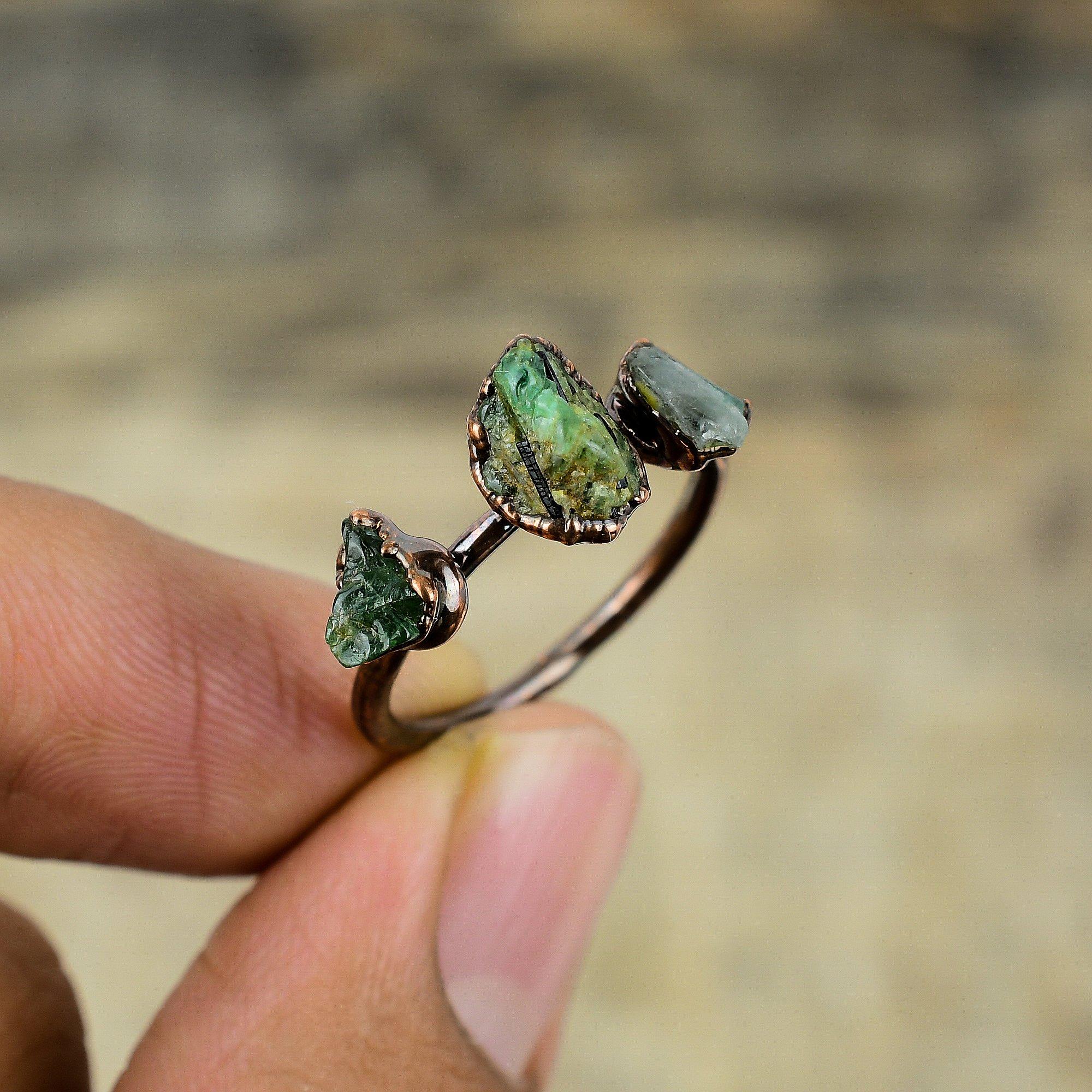 

Green Tourmaline Rough Ring Electroformed Copper Ring Handmade Gemstone Rings Electroformed Copper Jewelry For Gift Available In Ring Size Adjustable