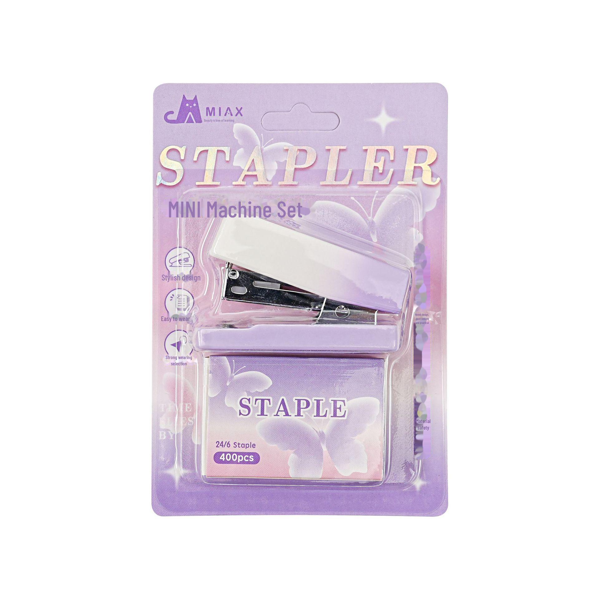 

Мини-градиентный степлер Macaron, портативный степлер, облегчающий труд студентов и офисного использования фиолетовый/прозрачный