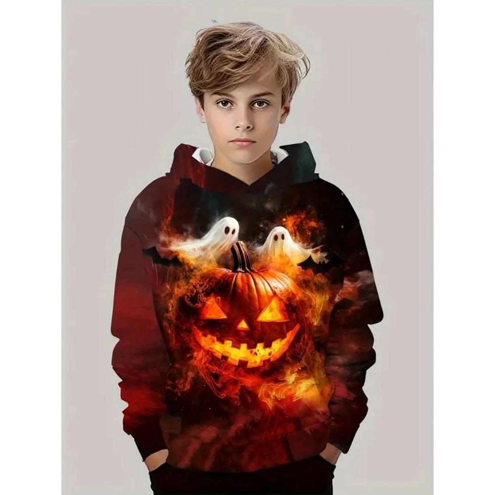 Kids Halloween Sweatshirt Boys Girls Pumpkin Head Elements 3D Print Hoodies Autumn Winter Fashion Pullover Children Clothes