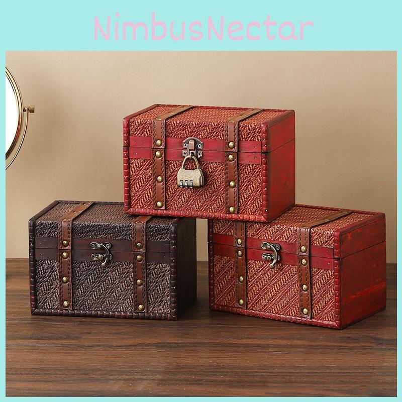 Wooden Car Storage Organizer Lockable Medicine Box With Retro Password Woven