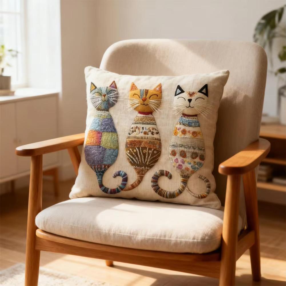 Cute Cat Pattern Pillow Cover, 2D Flat Printed Cushion Case, Decorative Pillowcase For Sofa Home Decoration