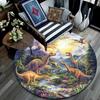 Dinosaur Landscape Round Area Rug,Carpet Rug for Living Room Bedroom Sofa Playroom Decor,Non-slip Floor Mat
