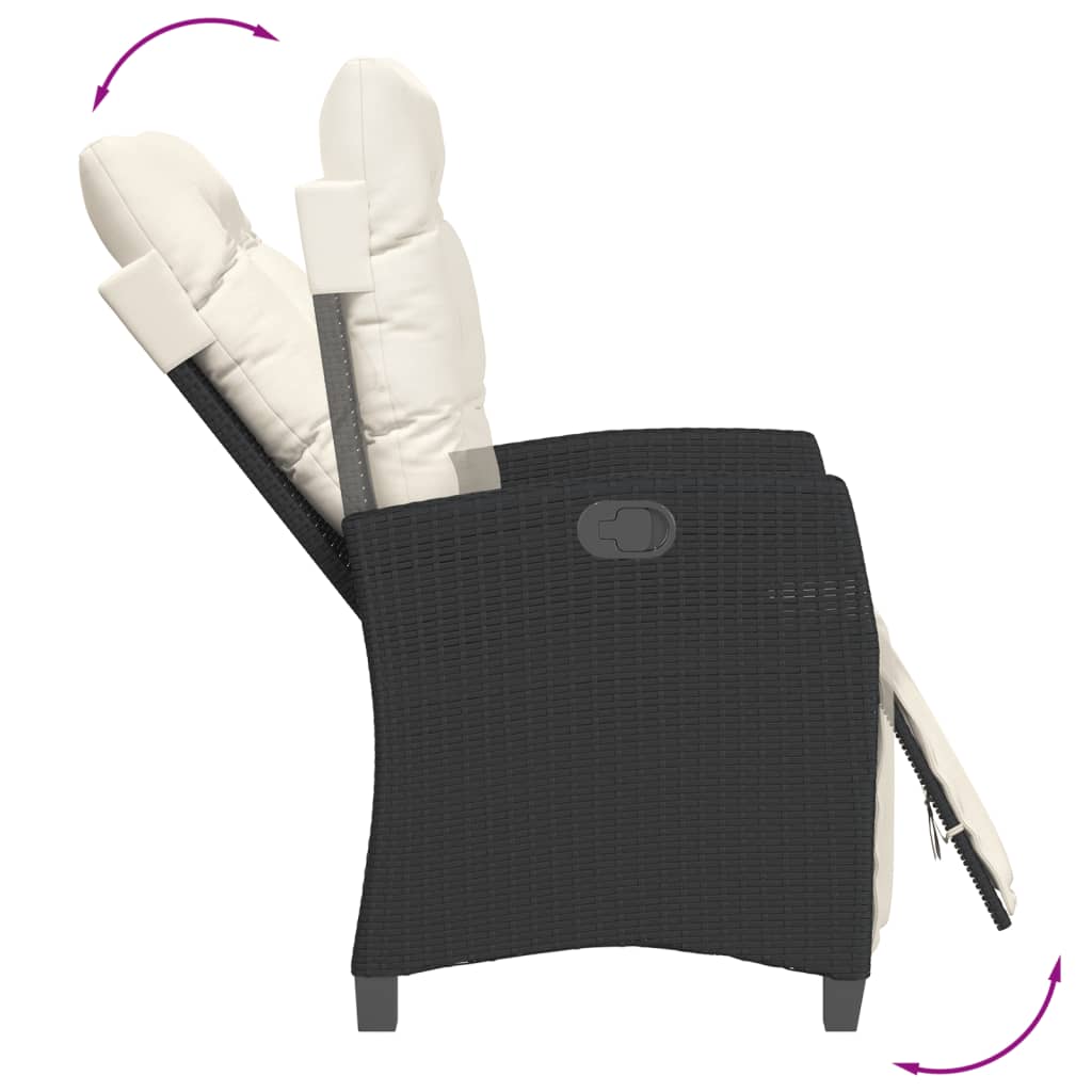 Vidaxl 3-Cz. Garden Furniture Set With Cushions, Black, PE Rattan