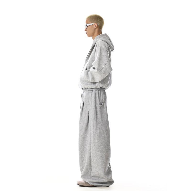 Gray Sweatpants for Men and Women, with a Unique Design, Deconstructed, Loose-Fitting, Slimming, Straight-Leg, Wide-Leg, Scimitar-Style Sports Pants