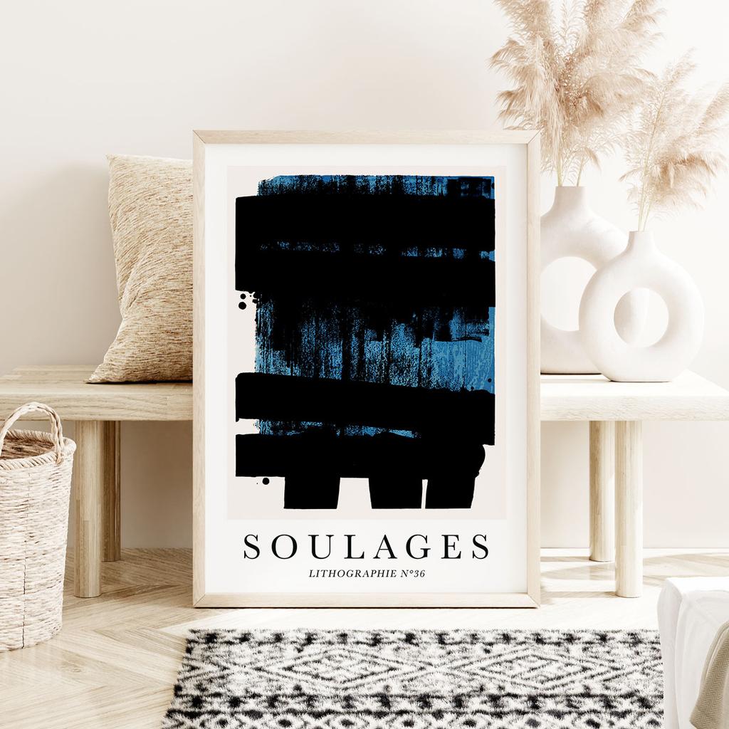 Plakat abstrakcja soulages czarny niebieski